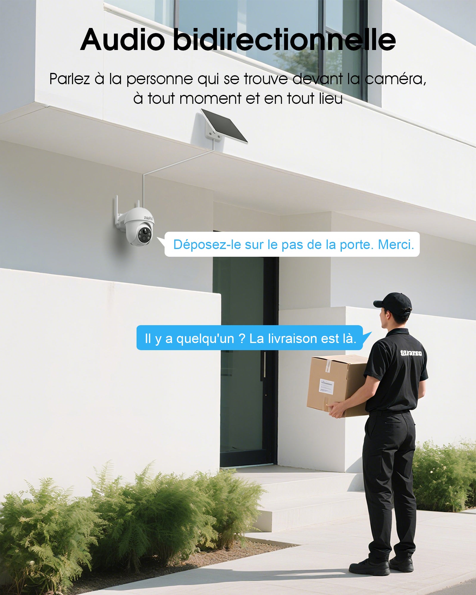 Caméra de surveillance sans fil WiFi extérieure solaire 4MP panoramique 360°, détection PIR, audio bidirectionnel-ZOOHI - 5