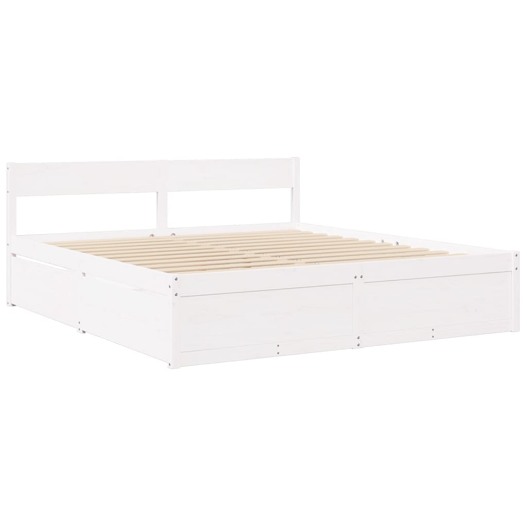 Lit avec tiroirs et matelas blanc 180 x 200 cm bois massif de pin - 7