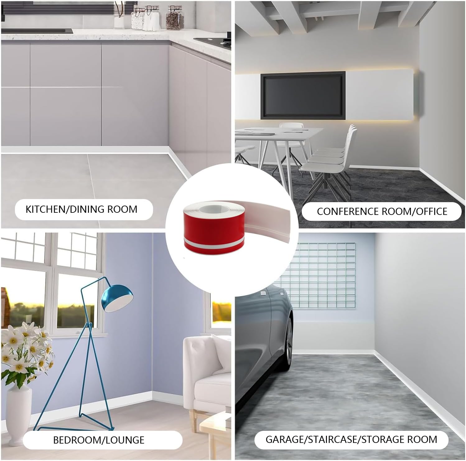 Plinthe murale flexible blanche PVC 60x20mm, autocollante, pliable, bande décorative sol 3m - 5