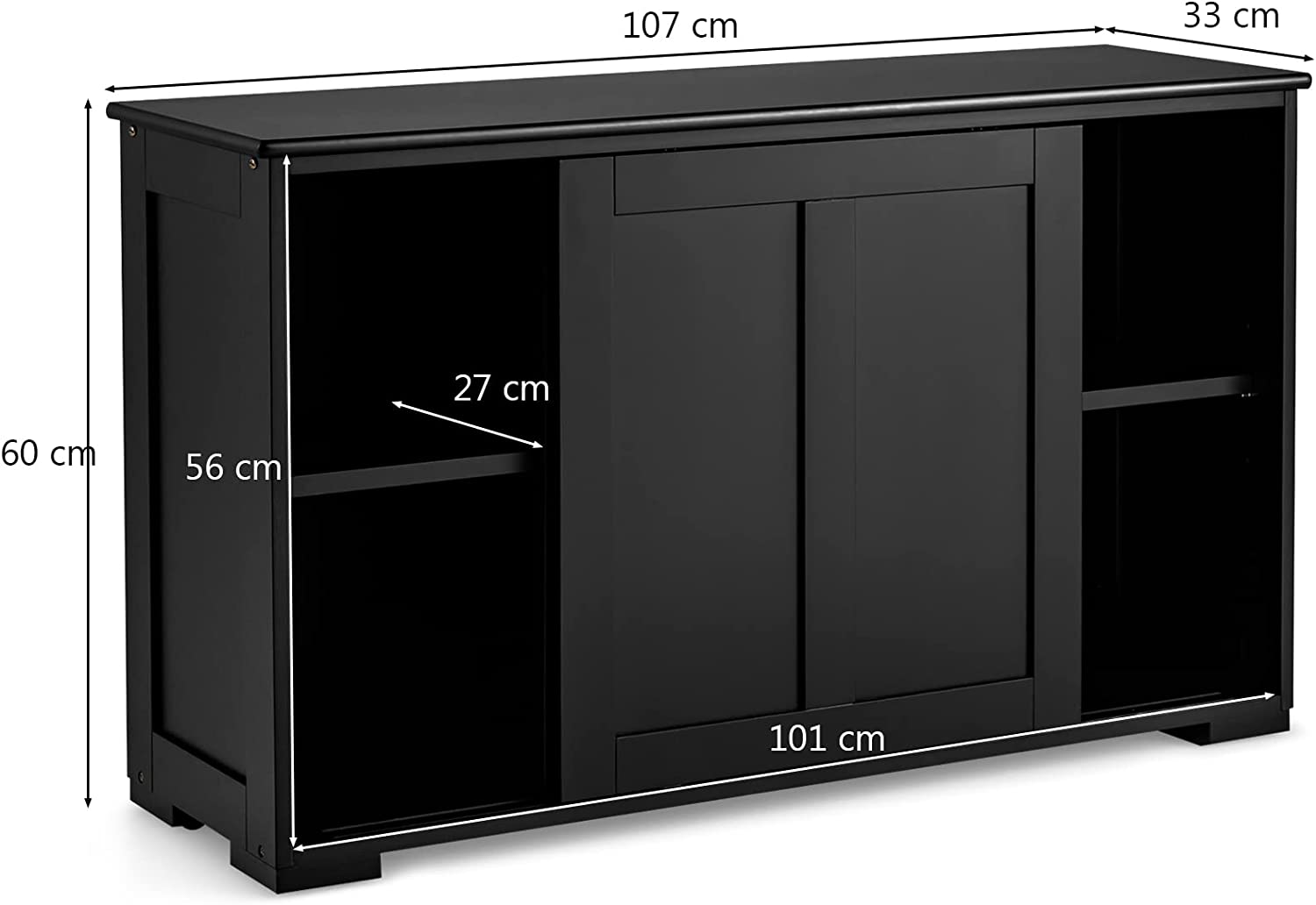 Buffet de cuisine avec porte coulissante, 107 x 33 x 60 cm, buffet bas avec étagère réglable - 5
