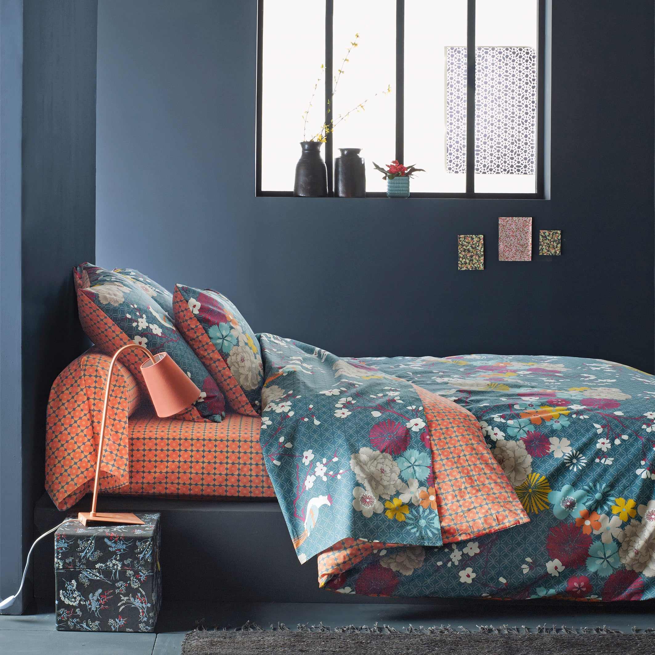 Housse de couette coton, Miss China - Imprimé bleu canard - 240 x 220 cm - 4