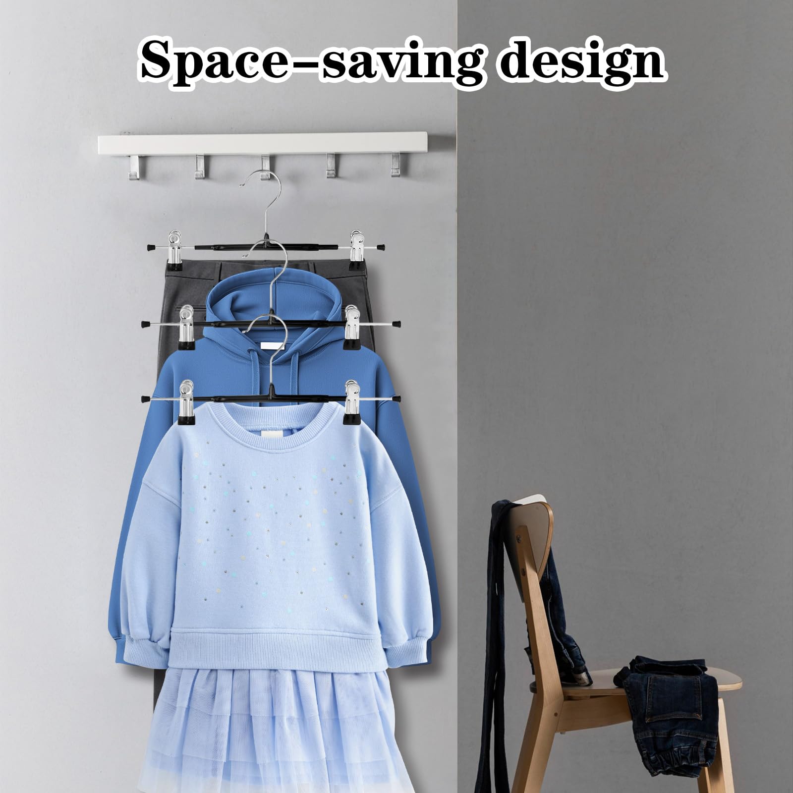 Pacote com 10 Cabides para Calças com Mecanismo Deslizante, Cabide Ajustável para Saia, Cabide Antiderrapante para Jeans, Cabide para Calças, Cinza - 5