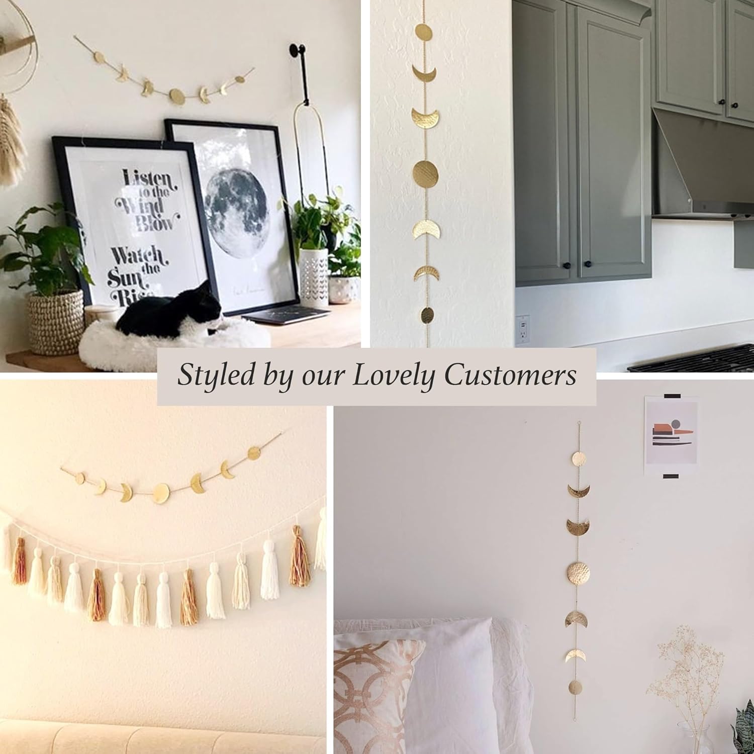 Décoration murale phase de lune, art mural doré pour chambre, bohème et astrologie,bannière murale en métal 34