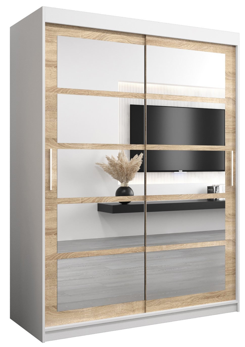 Szafa przesuwna garderoba ROMA 2 150 x 62 x 200 cm Biały + Sonoma - Abiks Meble