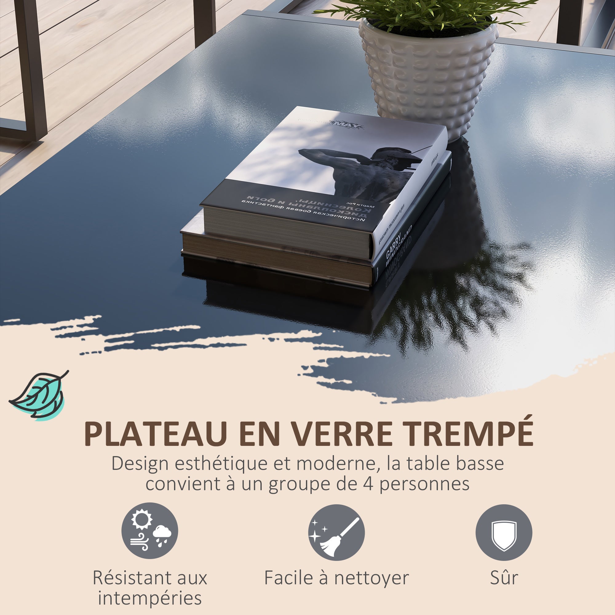 Salon de jardin 4 pièces 4 personnes avec canapé 2 places, 2 fauteuils et 1 table basse gris - 7