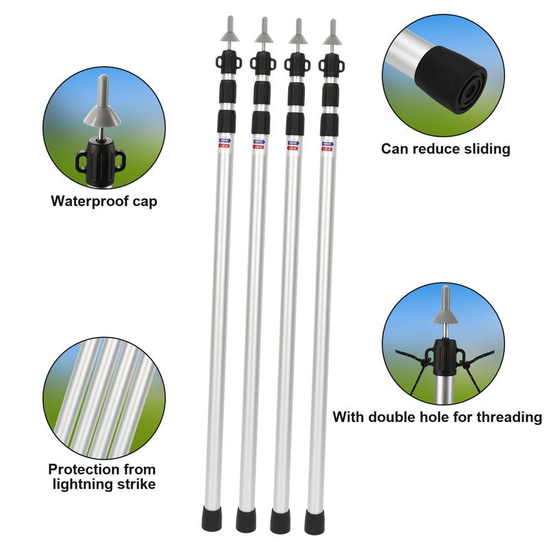 4x Poteau de tente mât de tente mât de tarp forte résistance au vent 87-234cm - 4