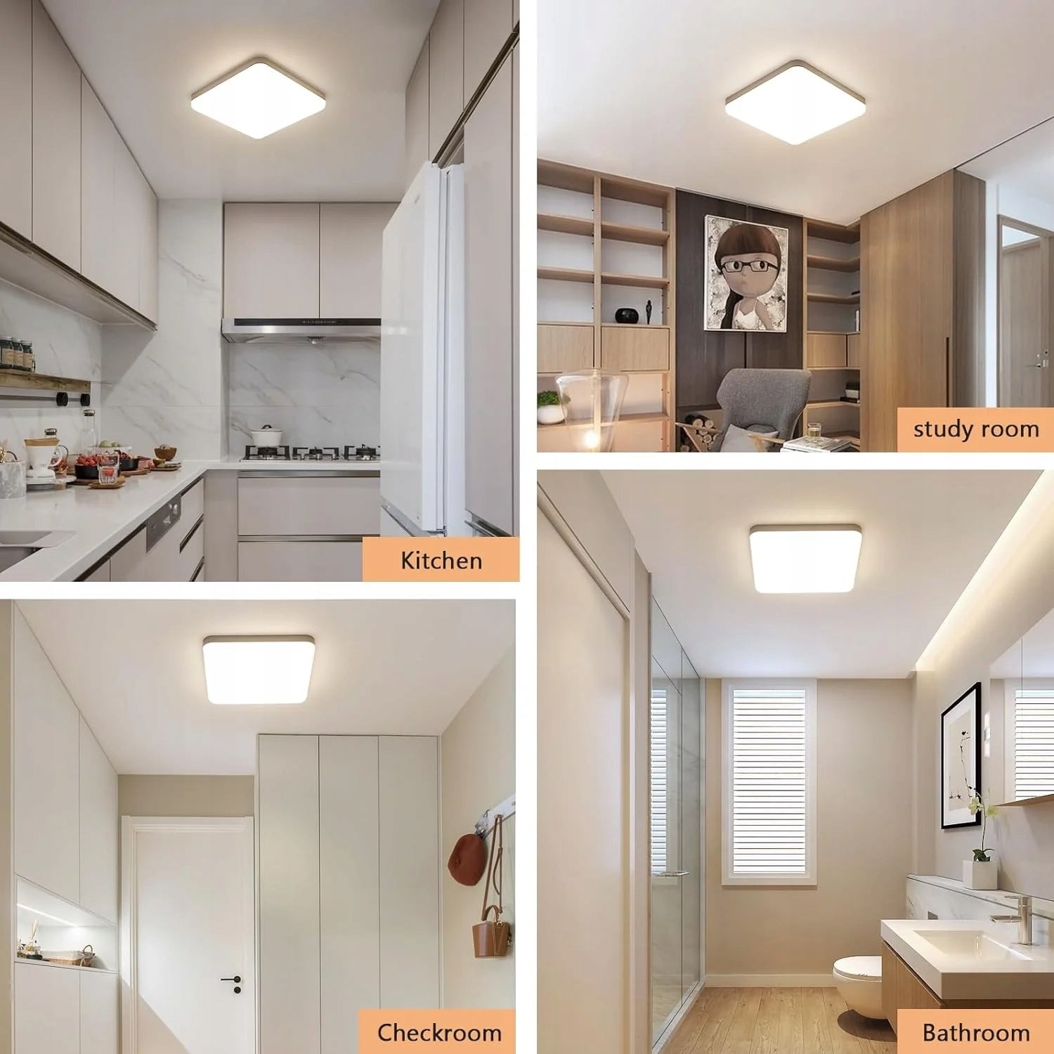 GOECO Plafonnier LED, Blanc Carré 25CM, 32W 4000K Lumière Blanche Neutre, PVC, Triple Protection pour Chambre Balcon - 3