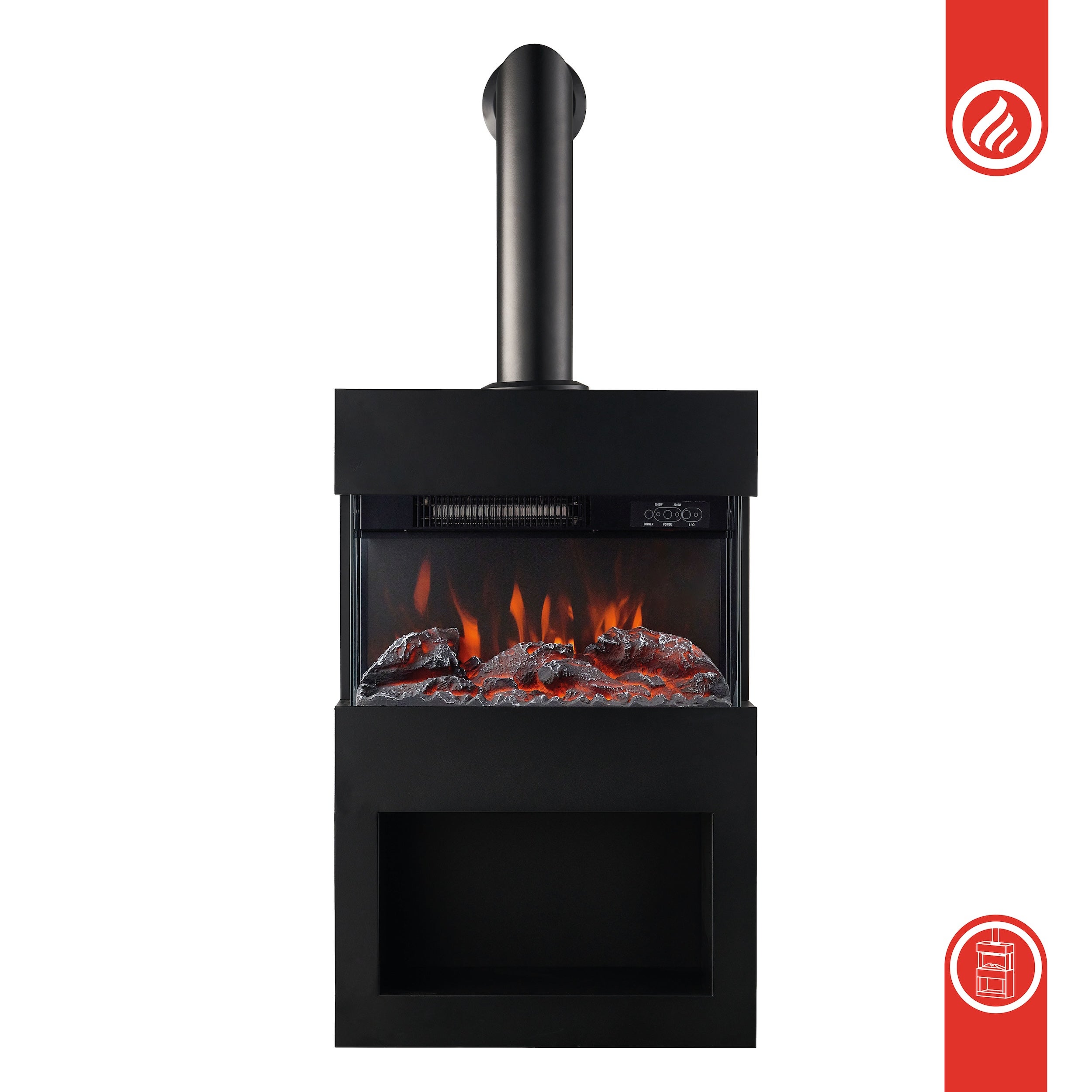 KAMINIO Cheminée Électrique HENRI avec Tuyau - Poêle avec Chauffage, Effet de flamme 3D, Compartiment à bois, Télécommande - Noir - 7