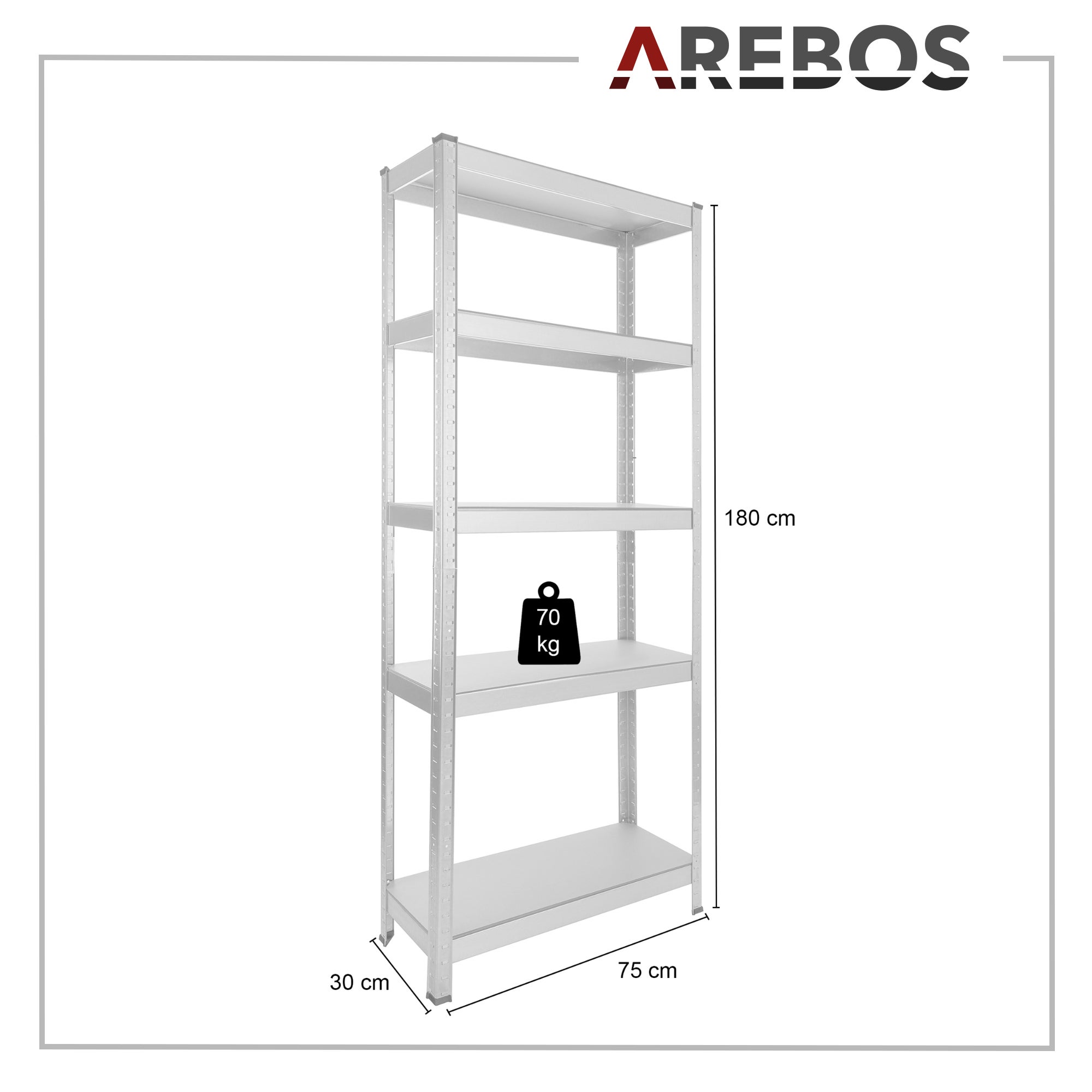 AREBOS Étagère Charge Lourde Rangement | 350 kg Capacité Totale | 75 x 30 x 180 cm | Métal galvanisé et Panneau de Fibre de Bois MDF - 4