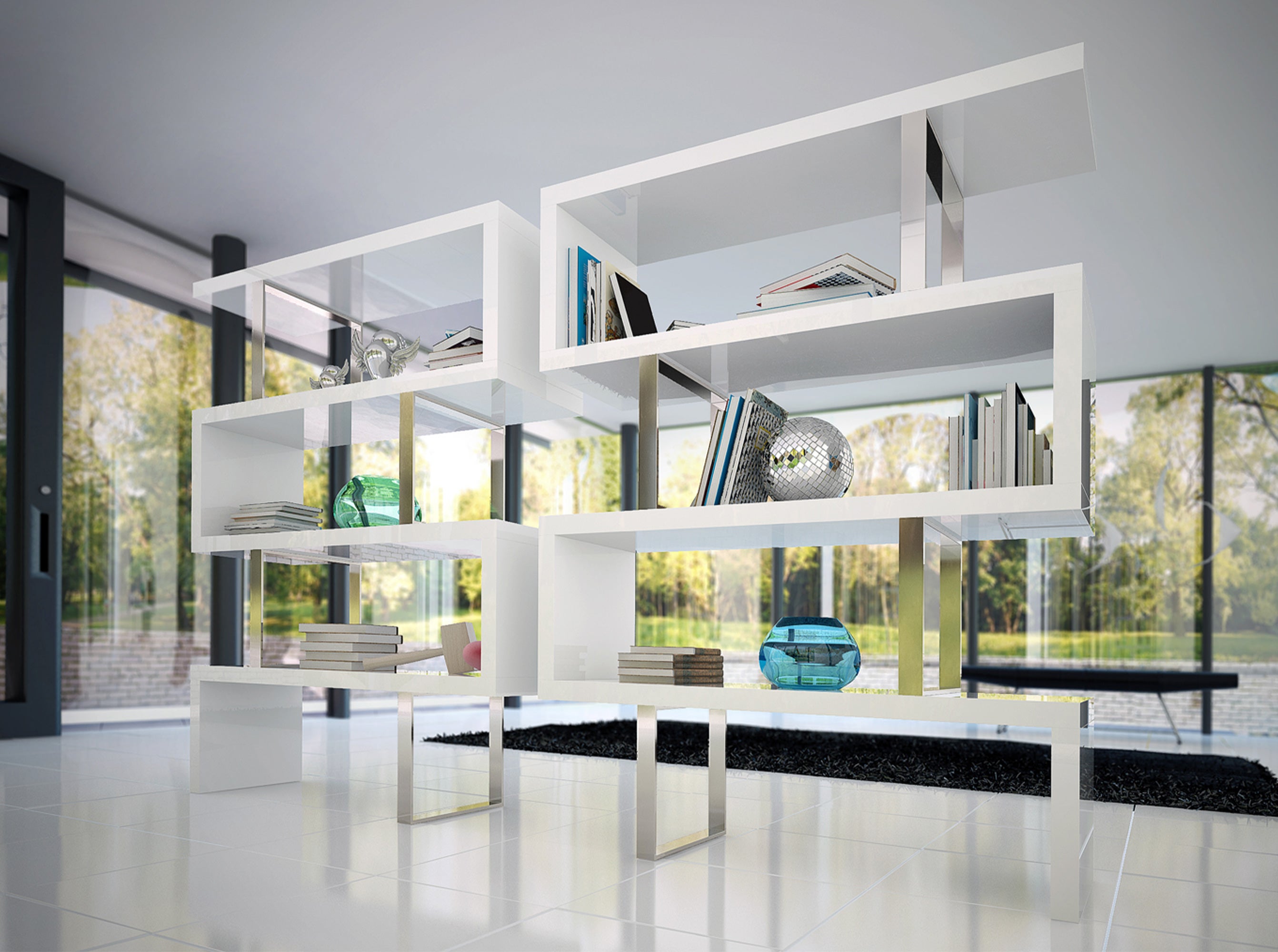 Etagère blanc et acier 130 x 35 x 170 cm - 4