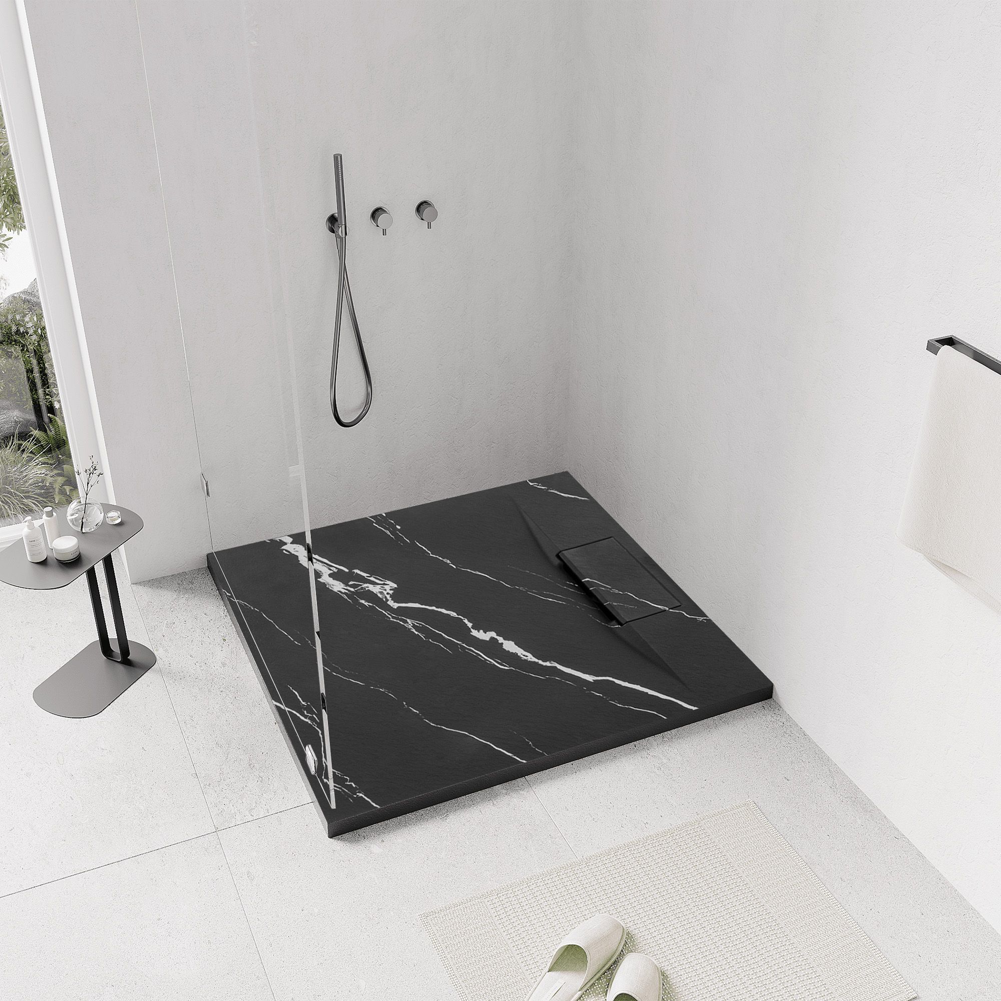 Brodzik Do Kabiny Prysznicowej Rea Bazalt Carrara Czarny 90 X 90