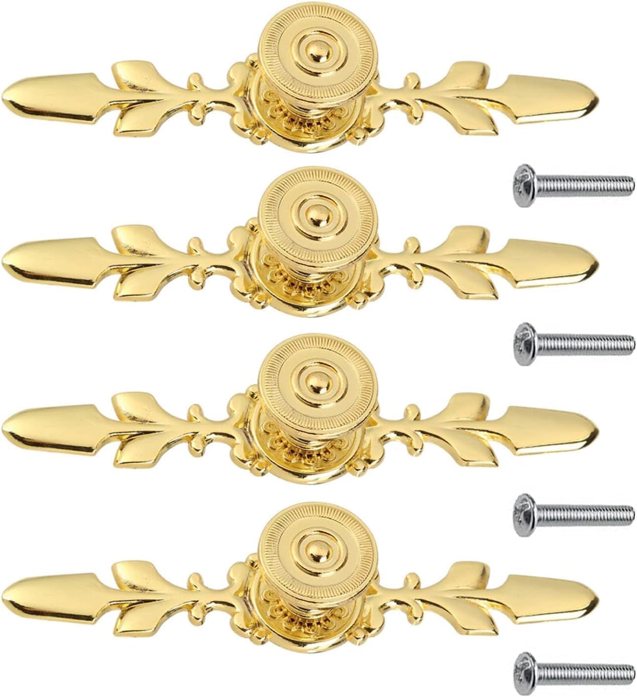 Zestaw 4 złotych uchwytów meblowych, uchwytów do szuflad ze stopu cynku w stylu vintage do drzwi, uchwytów meblowych, złotych uchwytów do szafek