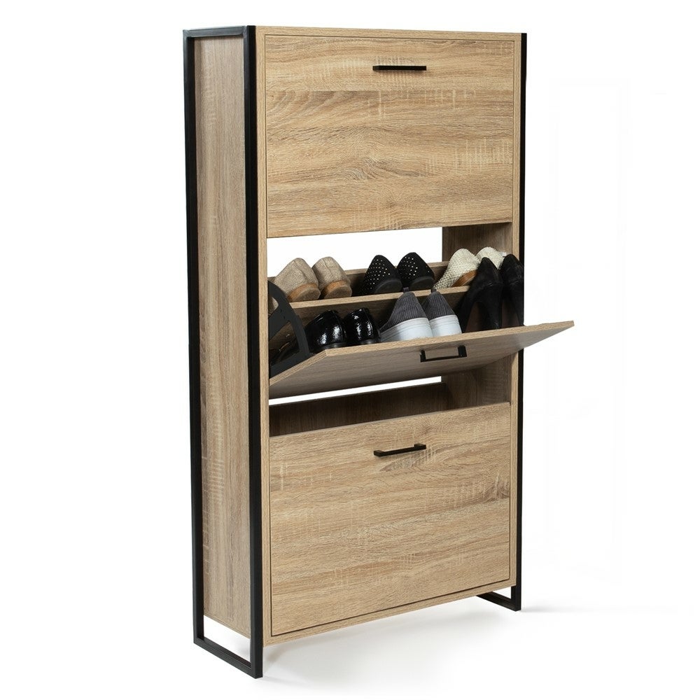 Meuble à chaussures pour Entrée en Bois Marron Industriel 18 paires maximum - 3