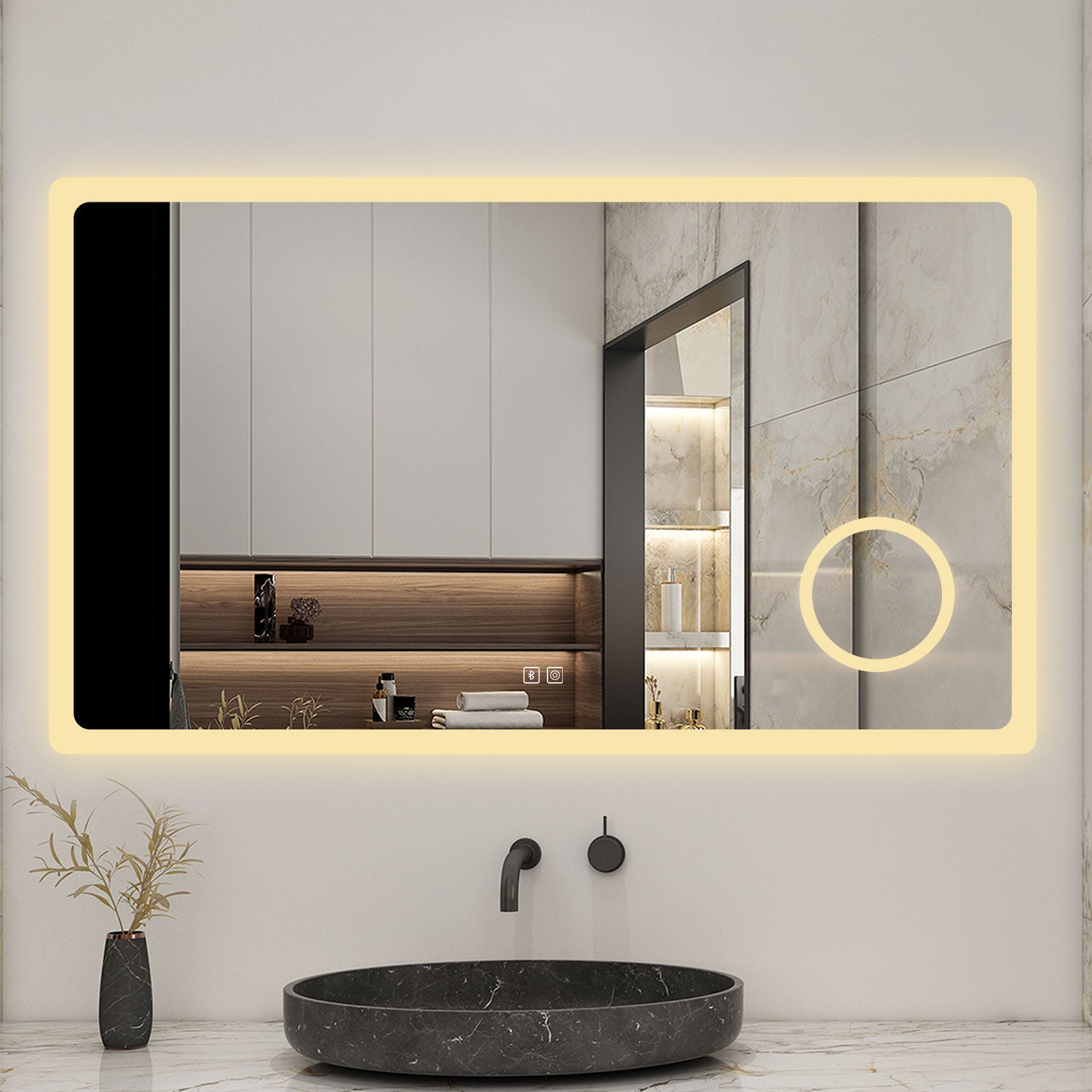 AICA Miroir lumineux loupe + bluetooth + tricolore + anti-buée 80x60cm salle de bain dimmable,mémoire,tactile,led - 4