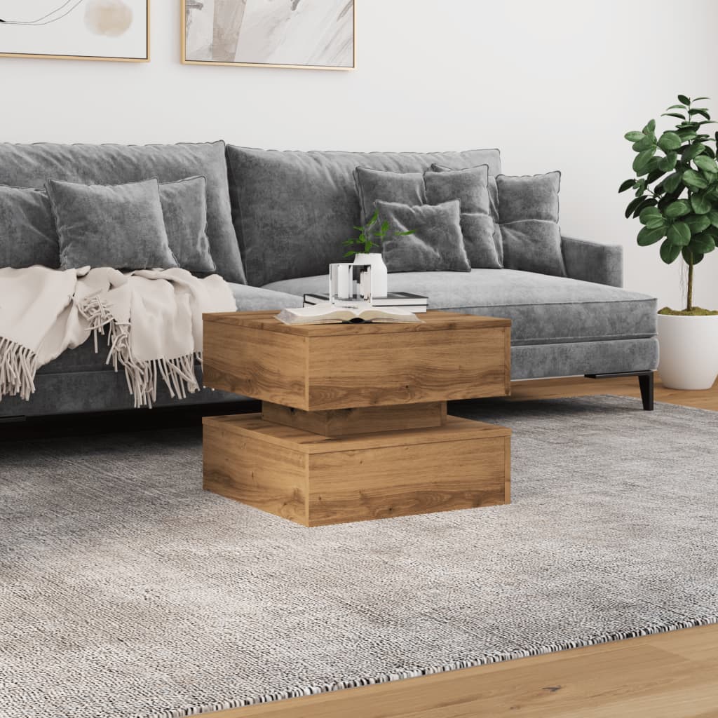 Maison Exclusive - Table basse avec lumières LED chêne artisanal 50x50x40 cm - 4