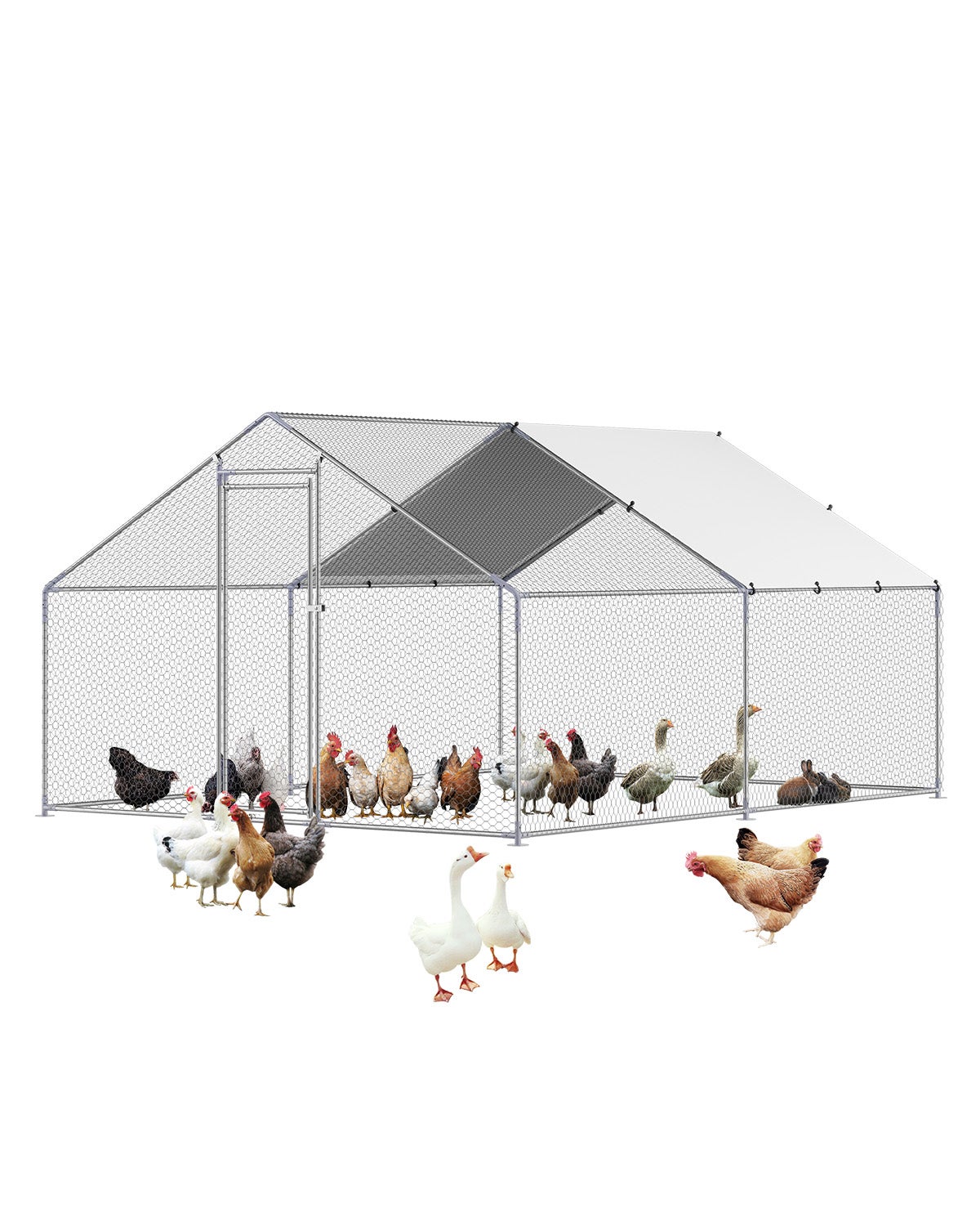 Kurnik metalowy VEVOR 3x4x2 m wybieg dla drobiu stal ocynkowana dach PE zagroda ogrodowa