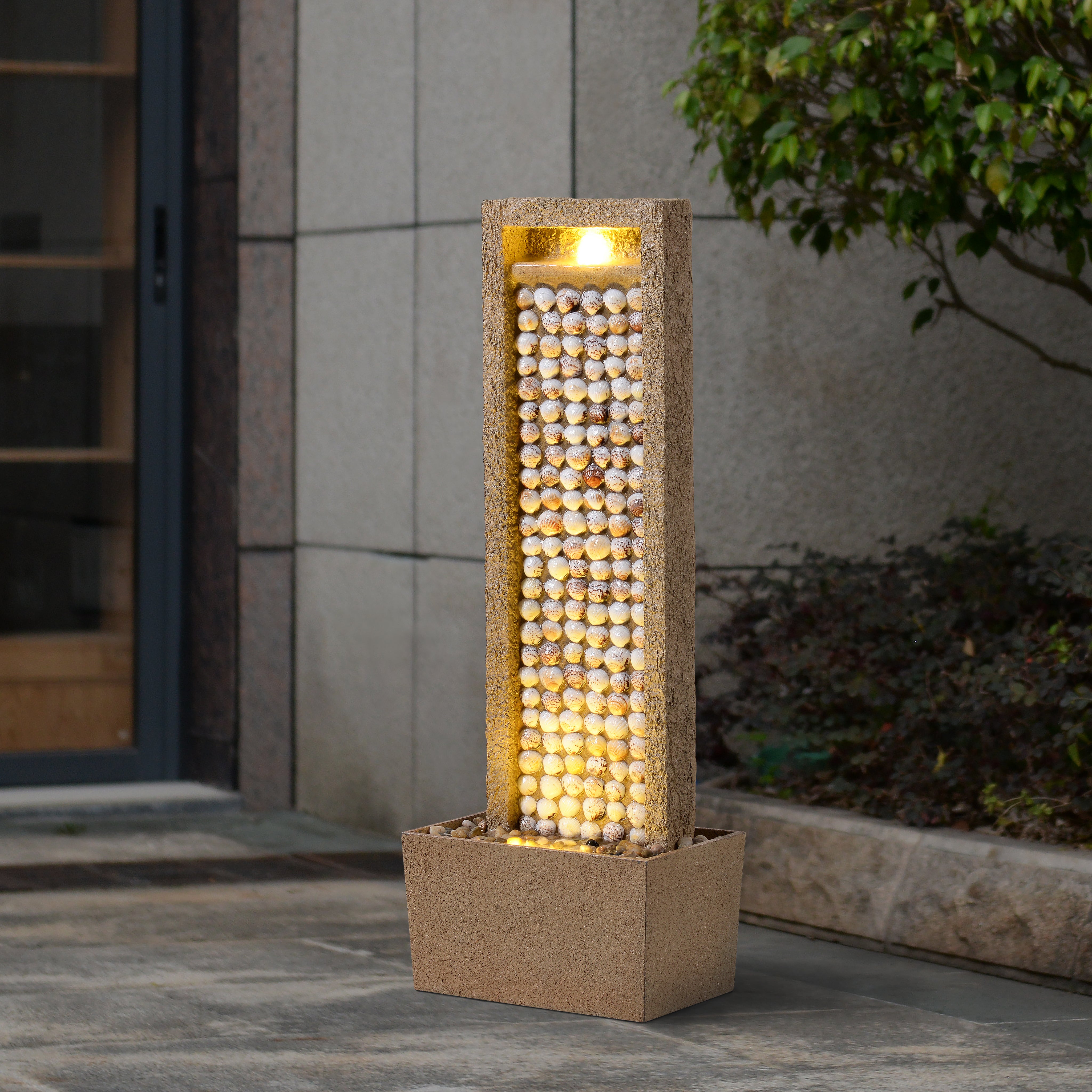 Fontaine haute jardin LED coquillages design,Marron, 92cm, TEAMSON HOME - 3