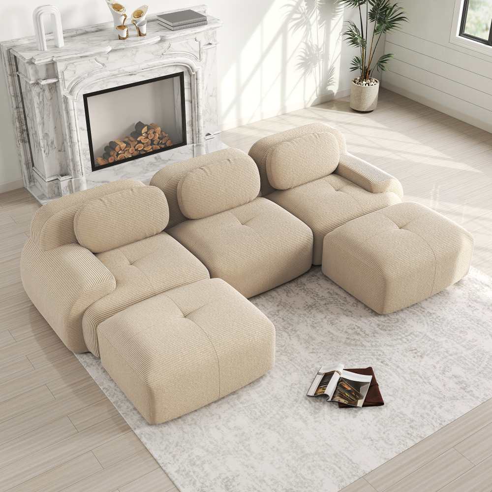 Canapé modulaire en U en tissu côtelé premium, sans montage, antidérapant, adapté aux animaux, rembourrage 32D,chambre et bureau - 2