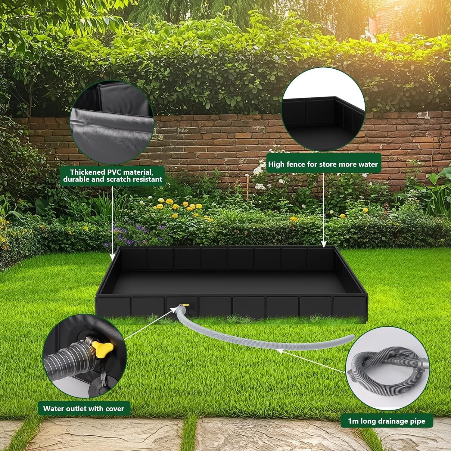 Base doccia portatile da campeggio 104 cm – Pieghevole con tubo di scarico e morsetto – Per tenda doccia, camper, esterni, animali e uso temporaneo - 3