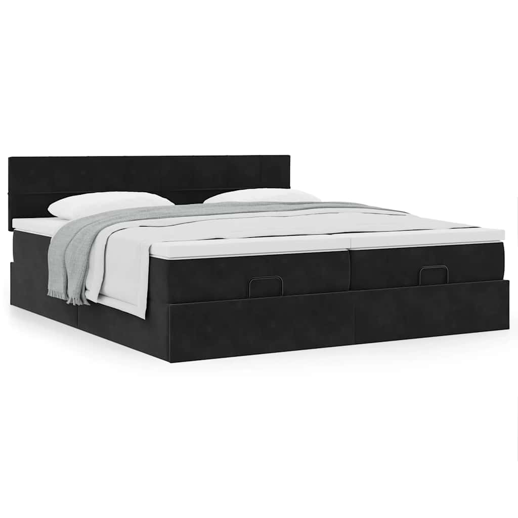 SKM Sommier à Ressorts Lit Noir 160x200 Cm Velours - Cadre De Lit Confortable Et Élégant