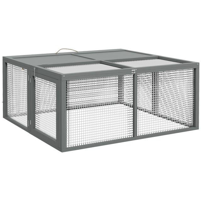 Gaiola dobrável para coelhos, com alça e tampa articulada, para 2 a 3 coelhos ou porquinhos-da-índia, 110 x 105 x 50 cm, cinza.