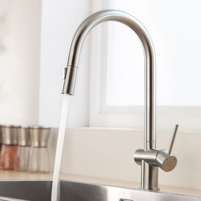 Rubinetto Cucina Con Doccetta Estraibile - Miscelatore Girevole 360° Cromo - Foto 7