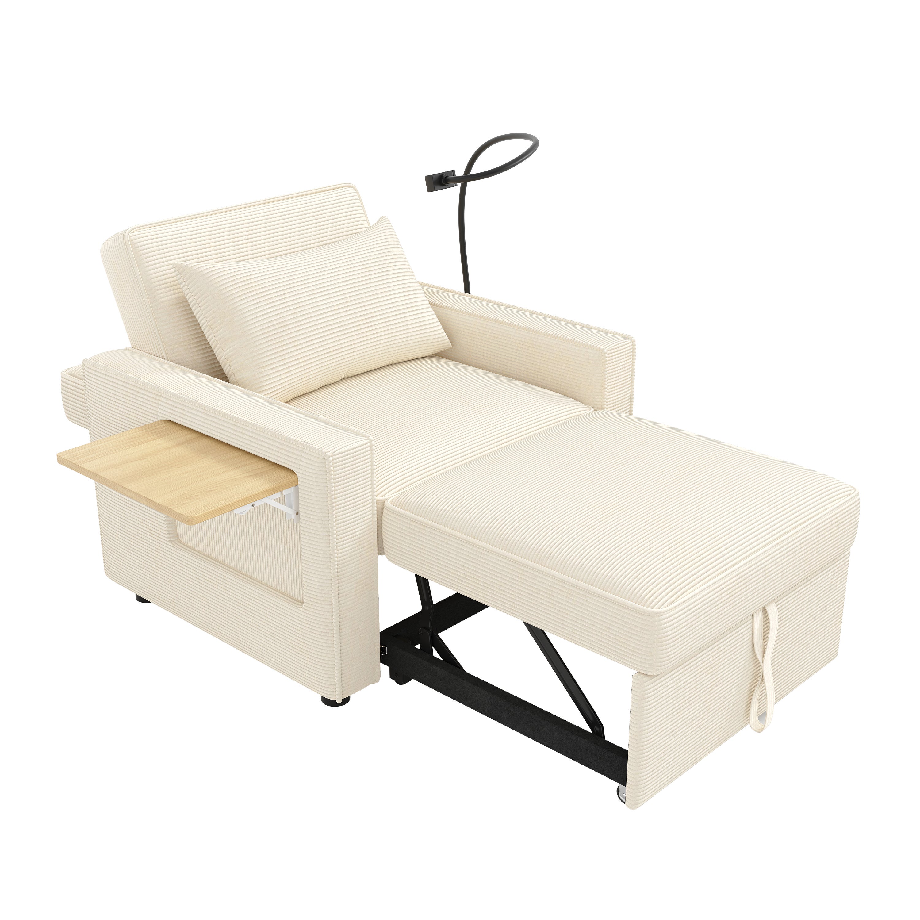Wielofunkcyjna sofa rozkładana - z portami ładowania USB - z uchwytem na telefon - tkanina Corduroy - beżowa - 7