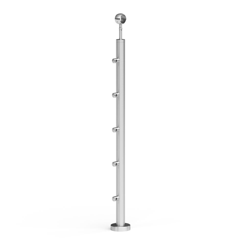 Słupek balustrady AVIS fi42,4 mm, regulowana wysokość od 930 do 1020 mm, 5 x uchwyt fi12,0 mm, stal nierdzewna, szlifowany, 1 szt.