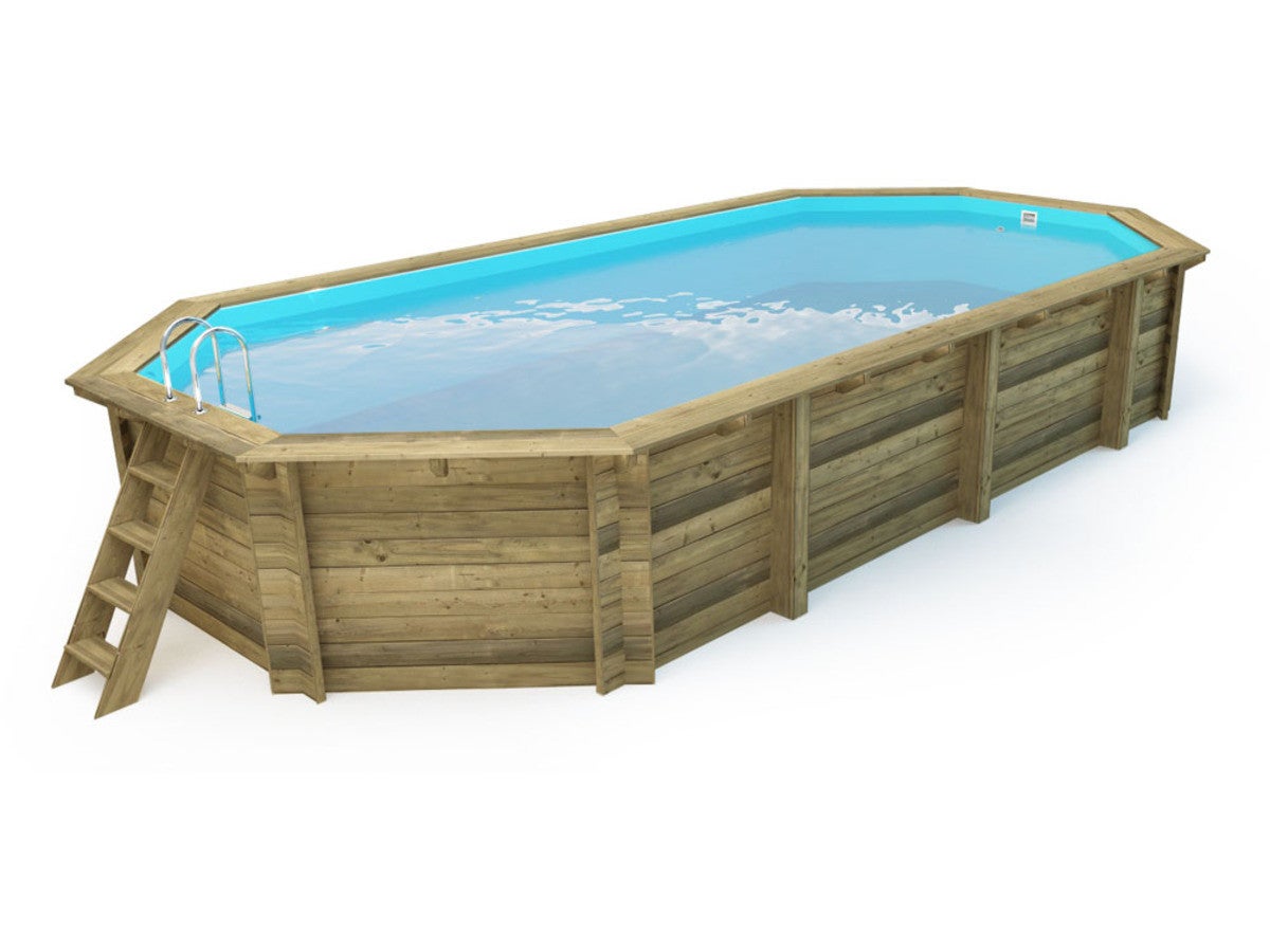 Piscine hors sol bois, Sevilla 130, 8.57 x 4.57 x 1.31 m, Bâche à bulles 180 µ, Bâche hiver 280 g/m² - 2