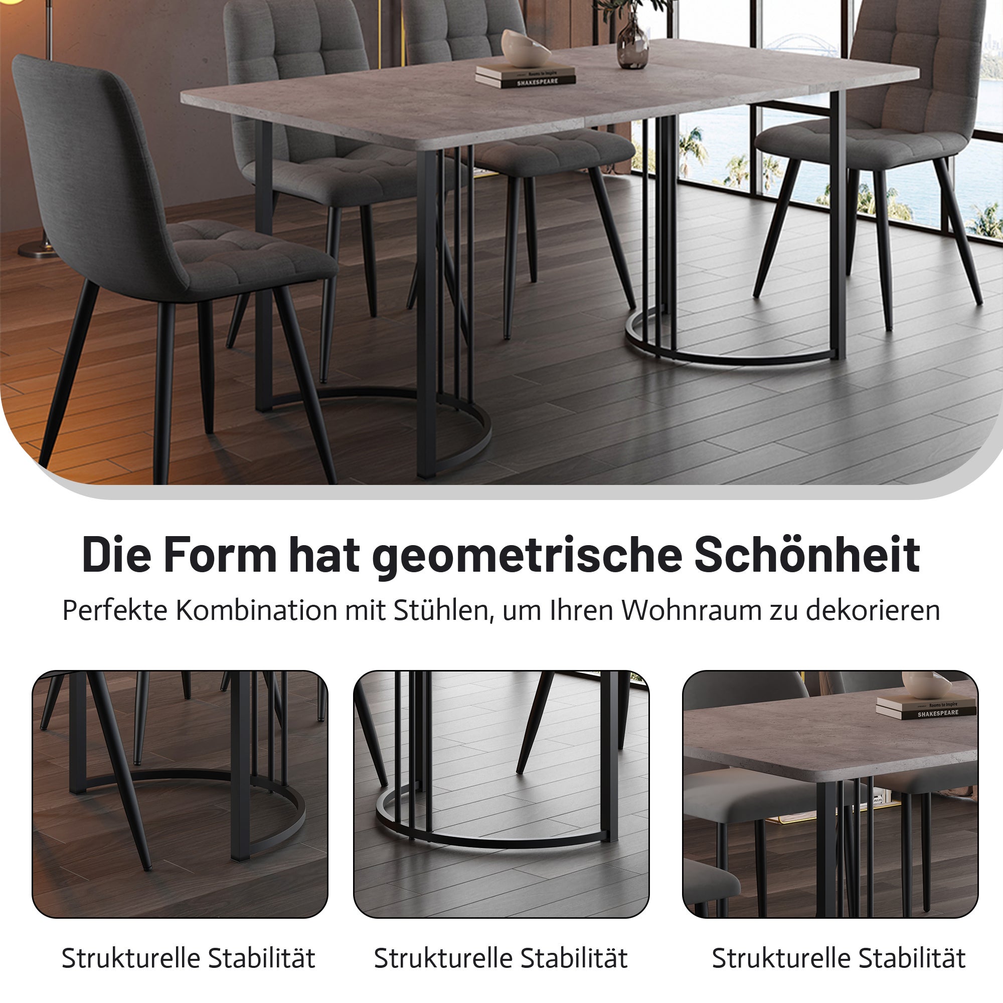 Table à manger 140 x 80 cm rectangulaire avec pieds réglables - en métal - gris - 2