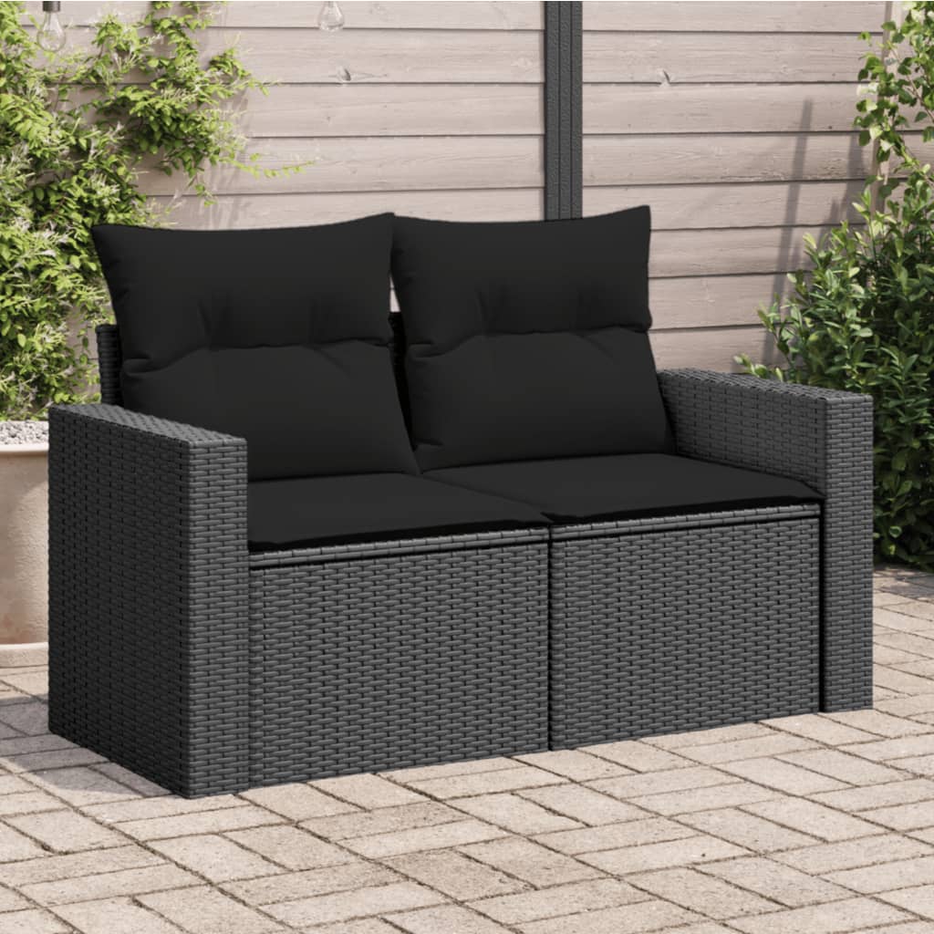 Sofa ogrodowa z poduszkami, 2-osobowa, czarna, z polirattanu vidaXL