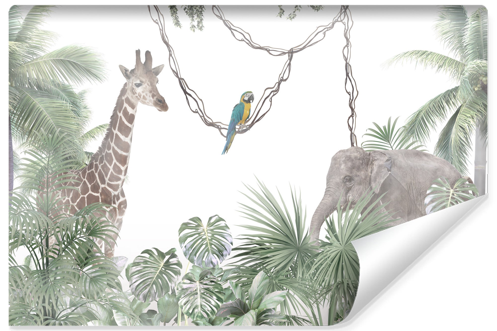 Papel pintado no tejido foto animales selva tropical para habitación infantil 450cm x 300cm