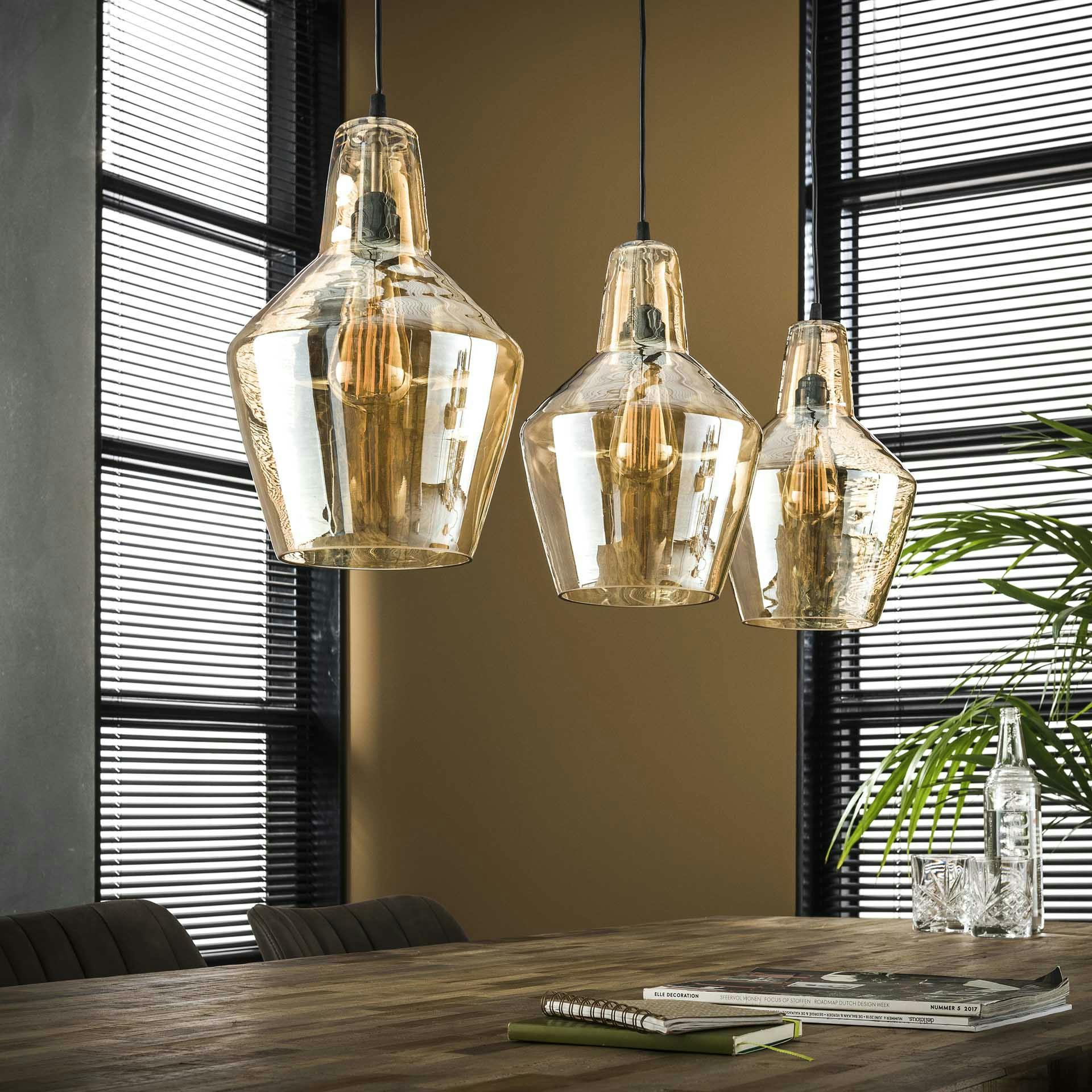 Suspension vintage en verre ambré 3 lampes LUCKNOW - 2