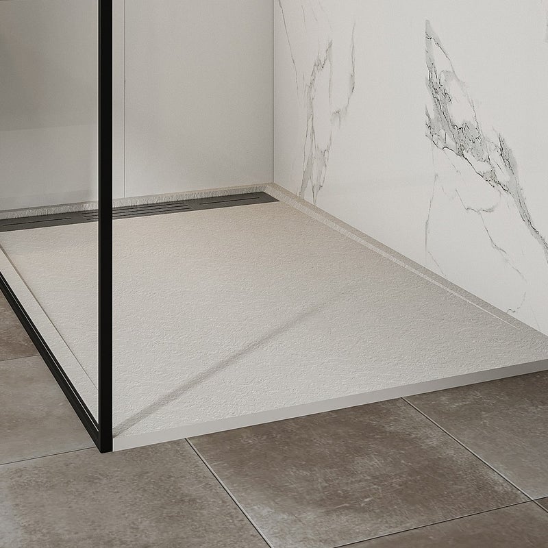 Brodzik posadzkowy lub wpuszczany w posadzkę z żywicy z syfonem - Biały - 140 x 90 cm - LYROSA