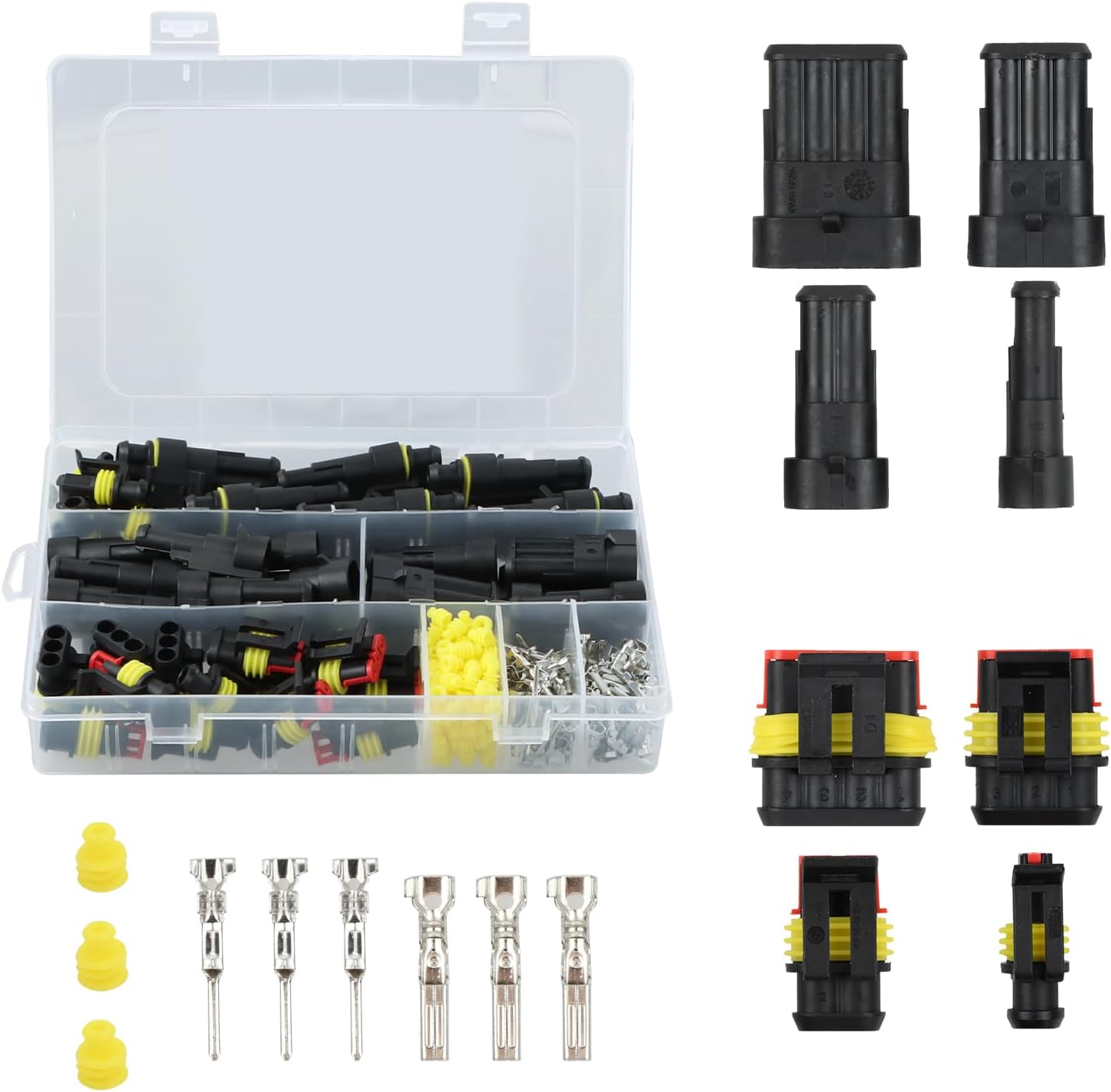 Wodoodporne złącze samochodowe – zestaw 352 elementów, 1-4-pinowe złącze samochodowe, wodoodporne do motocykli, samochodów i łodzi