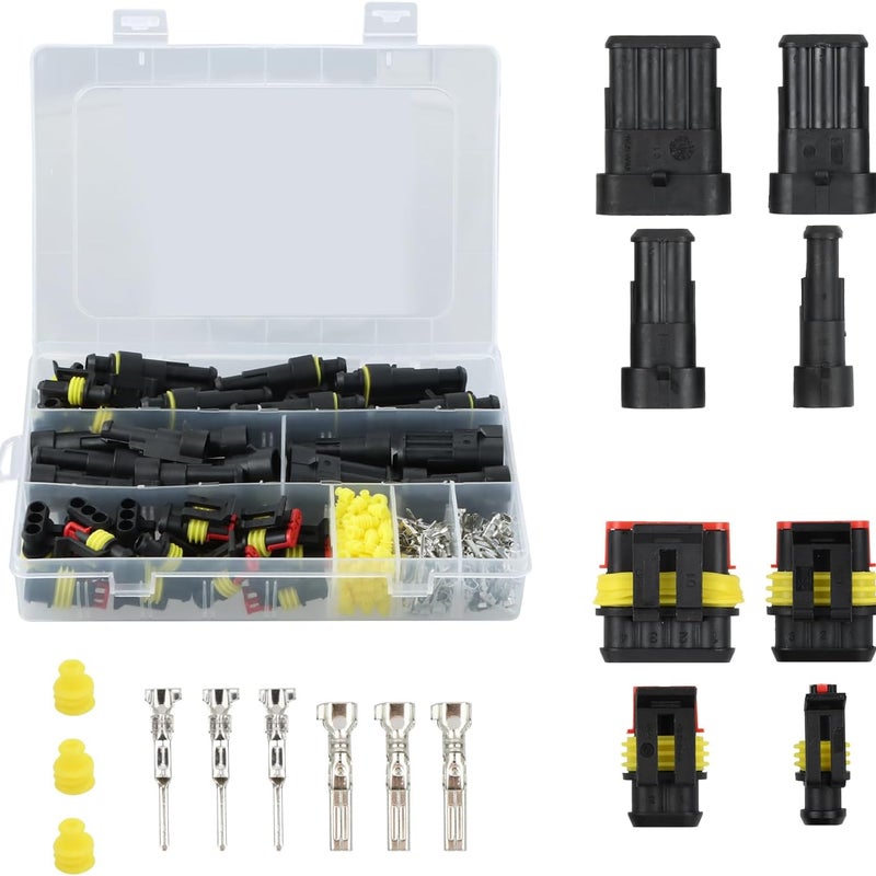 Wodoodporne złącze samochodowe – zestaw 352 elementów, 1-4-pinowe złącze samochodowe, wodoodporne do motocykli, samochodów i łodzi