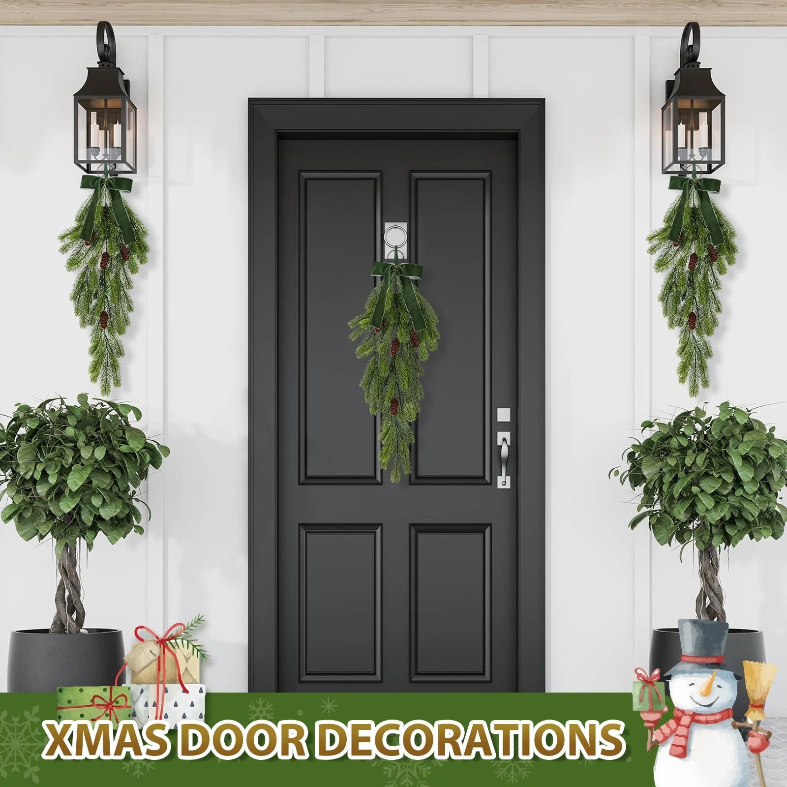 2 pacotes de guirlandas de lágrima de natal de 70cm, guirlanda de natal artificial,guirlanda de natal suspensa com arco,decoração de escadas para casa - 5