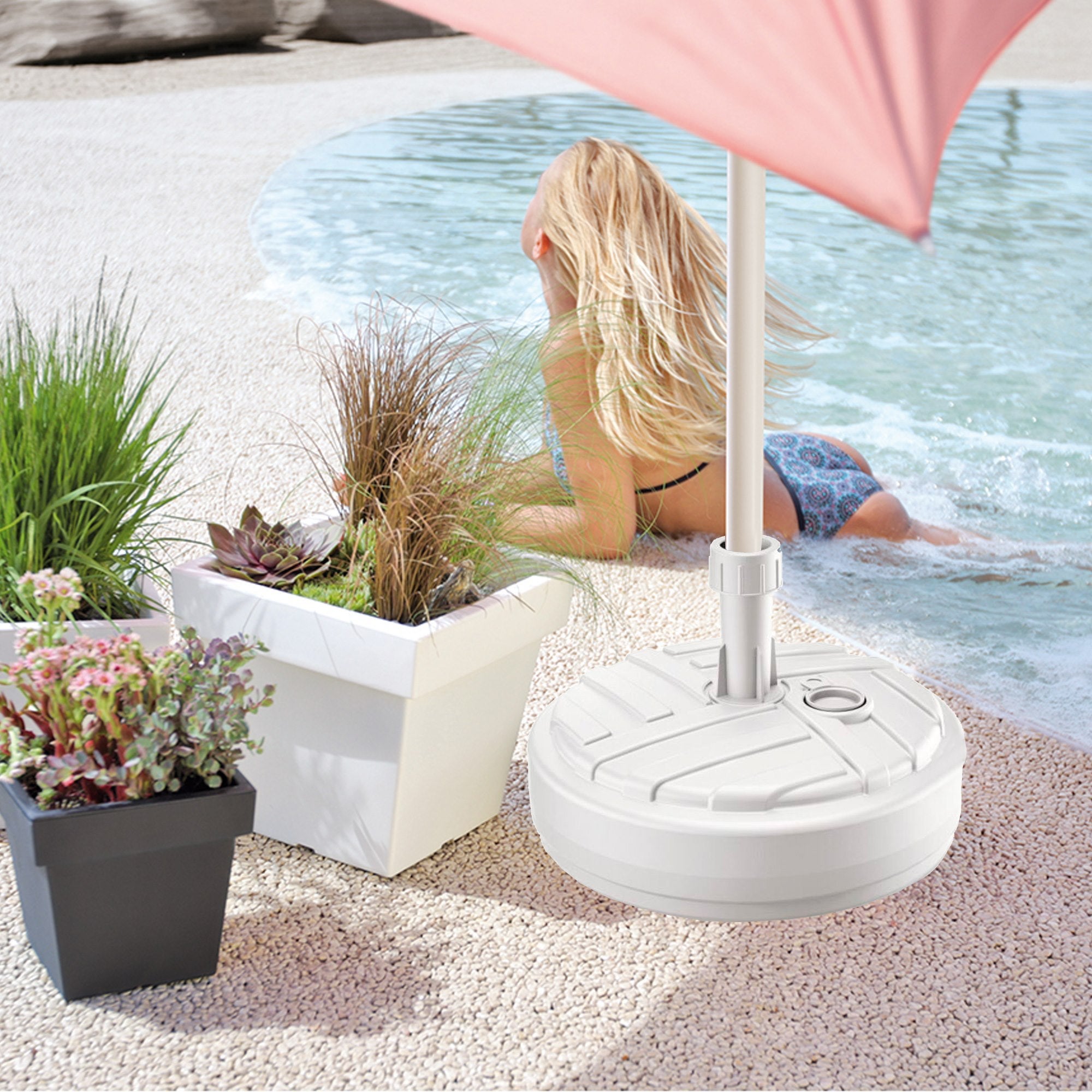 PROSPERPLAST Base de parasol polyéthylène rond à rayure Ø 39 x 13 cm blanc - 4