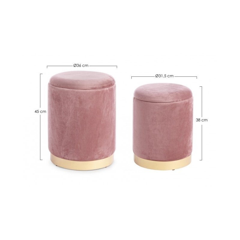 Lot de 2 Poufs en velours avec contenant POLINA Rose Antique - 2