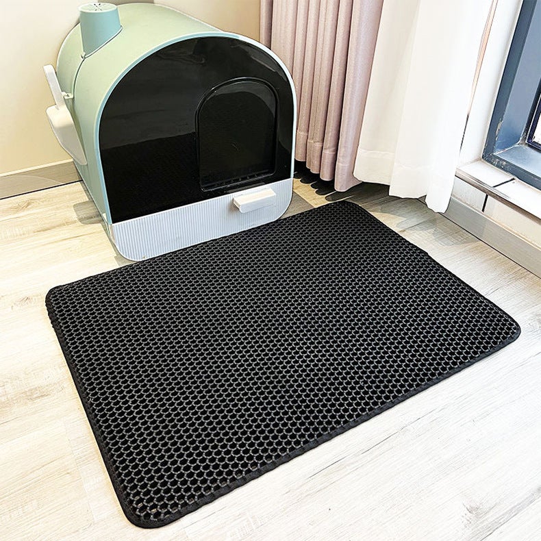 Czarna mata do kuwety dla kota 30*30 cm1 EVA dwuwarstwowa mata w kształcie plastra miodu, antypoślizgowa mata do kuwety dla kota