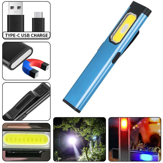 1pc Lampe de poche rechargeable haute luminosité LED avec queue magnétique et clip, étanche, puissante pour maison, extérieur et urgences, Bleu