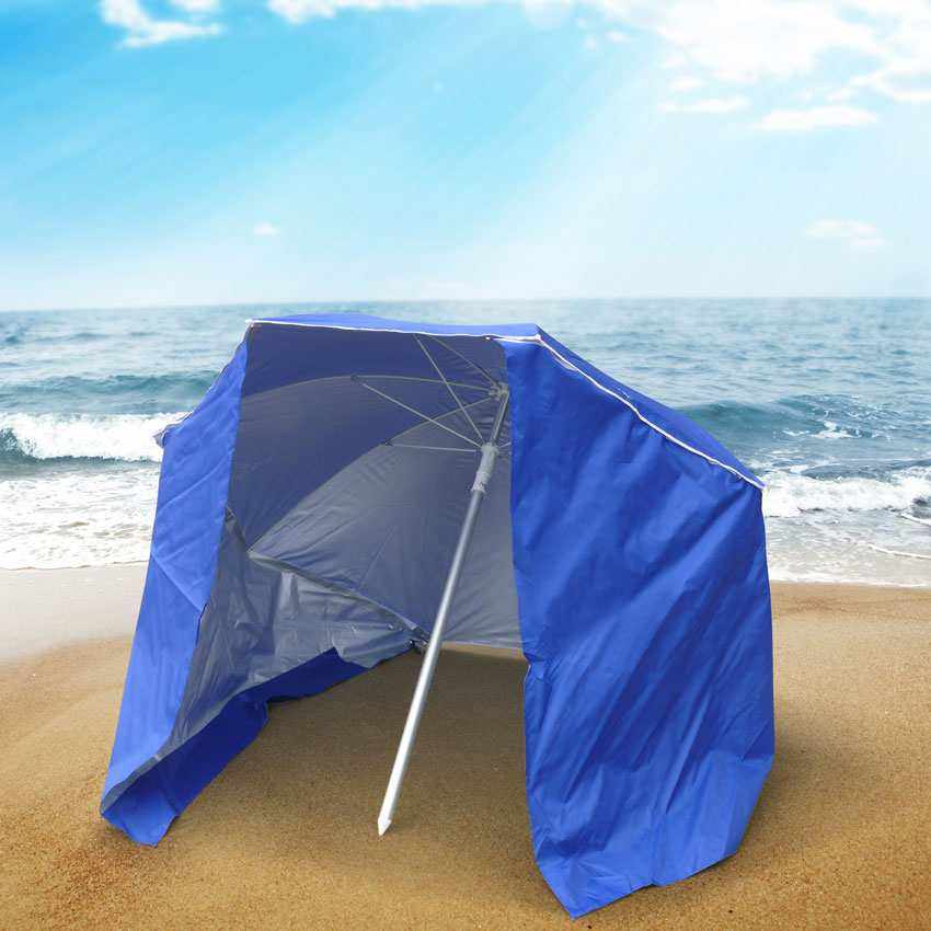Ombrellone mare portatile moto leggero alluminio spiaggia tenda 200 cm Piuma - Blu | Leroy Merlin