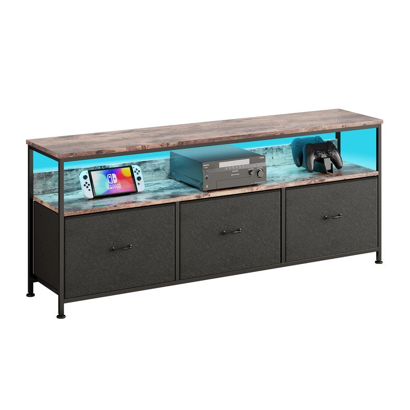 Meuble TV, 108x30x57cm, avec bande lumineuse LED et 3 tiroirs, pieds réglables en hauteur, structure en fer, meuble tele - 9