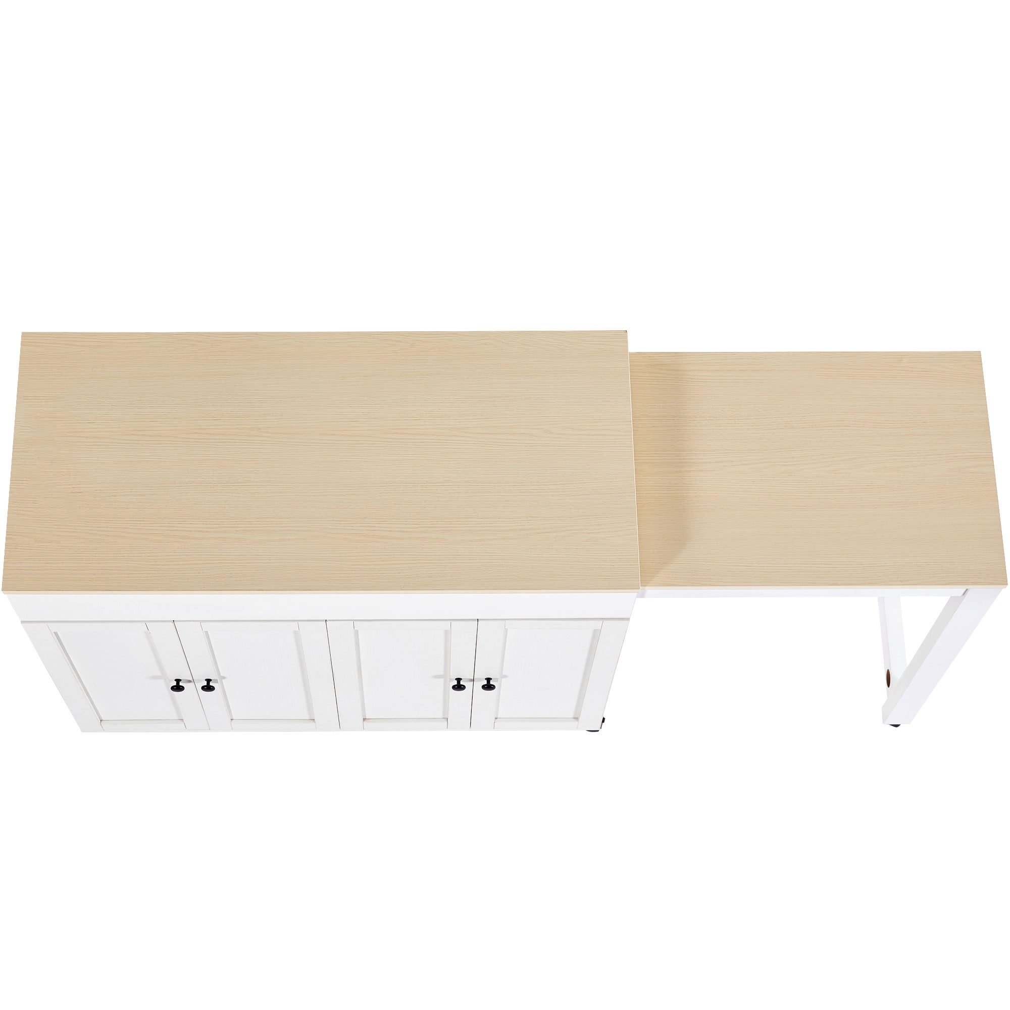 Ilot central de cuisine - avec plateau extensible - en MDF - avec 4 portes - Blanc - 8