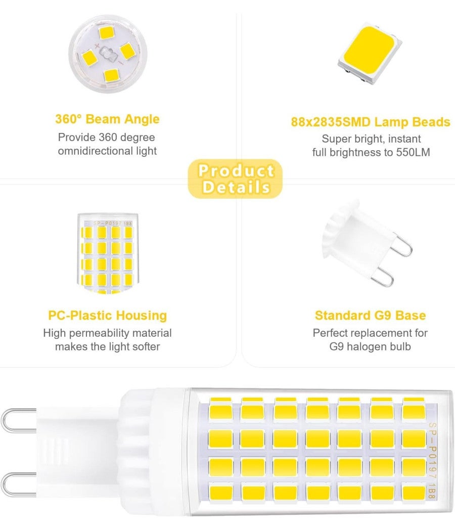 Trade Shop - Lampadina Faretto 5w Led 72 Smd 2835 Attacco G9 Luce Bianca Fredda Calda 220v - Bianco Freddo - - 6