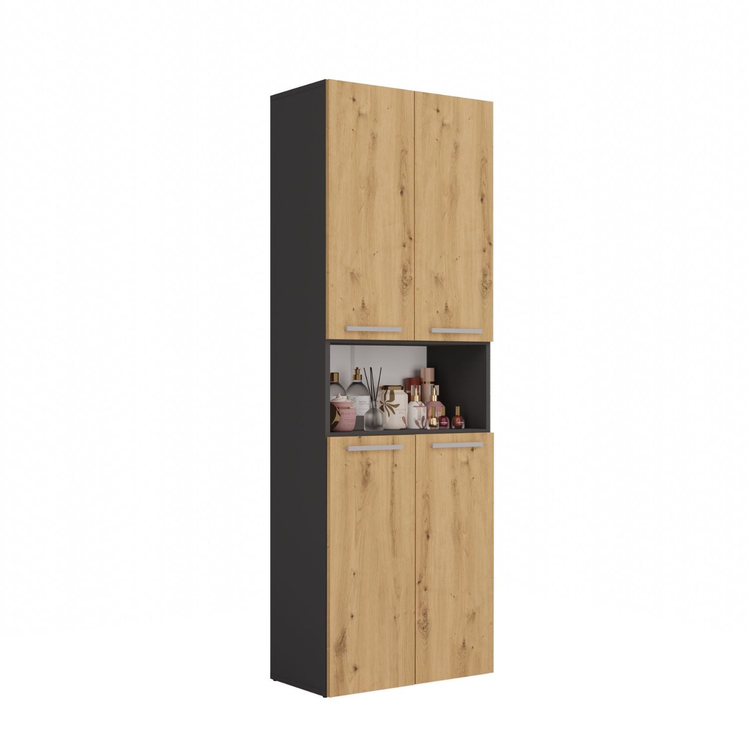 Szafka Łazienkowa Topeshop Słupek Nel DK 1K Kosz Antracyt Dąb Artisan 30x60x174 cm 1 szt.