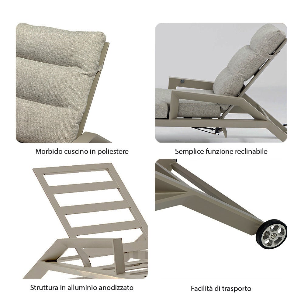 TEMPO STYLE – Piękny leżak wypoczynkowy z aluminium z funkcją rozkładania Tortora | Idealny na plażę, basen i do ogrodu | 200 x 86 x 71 cm - 6