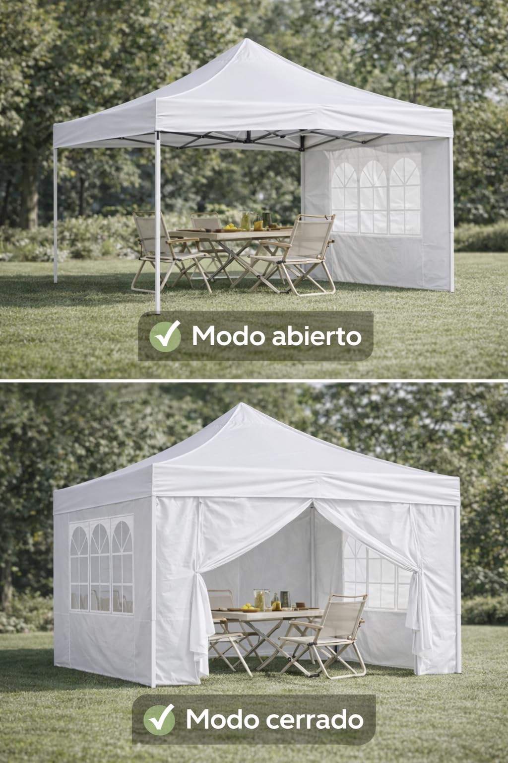 DUPI Carpa Plegable 3x3 Metros | Patas Negras | Incluye Cerramiento Perimetral Gazebo | Set Laterales con 3 Ventanas y 1 Cerramiento | Blanca - 3