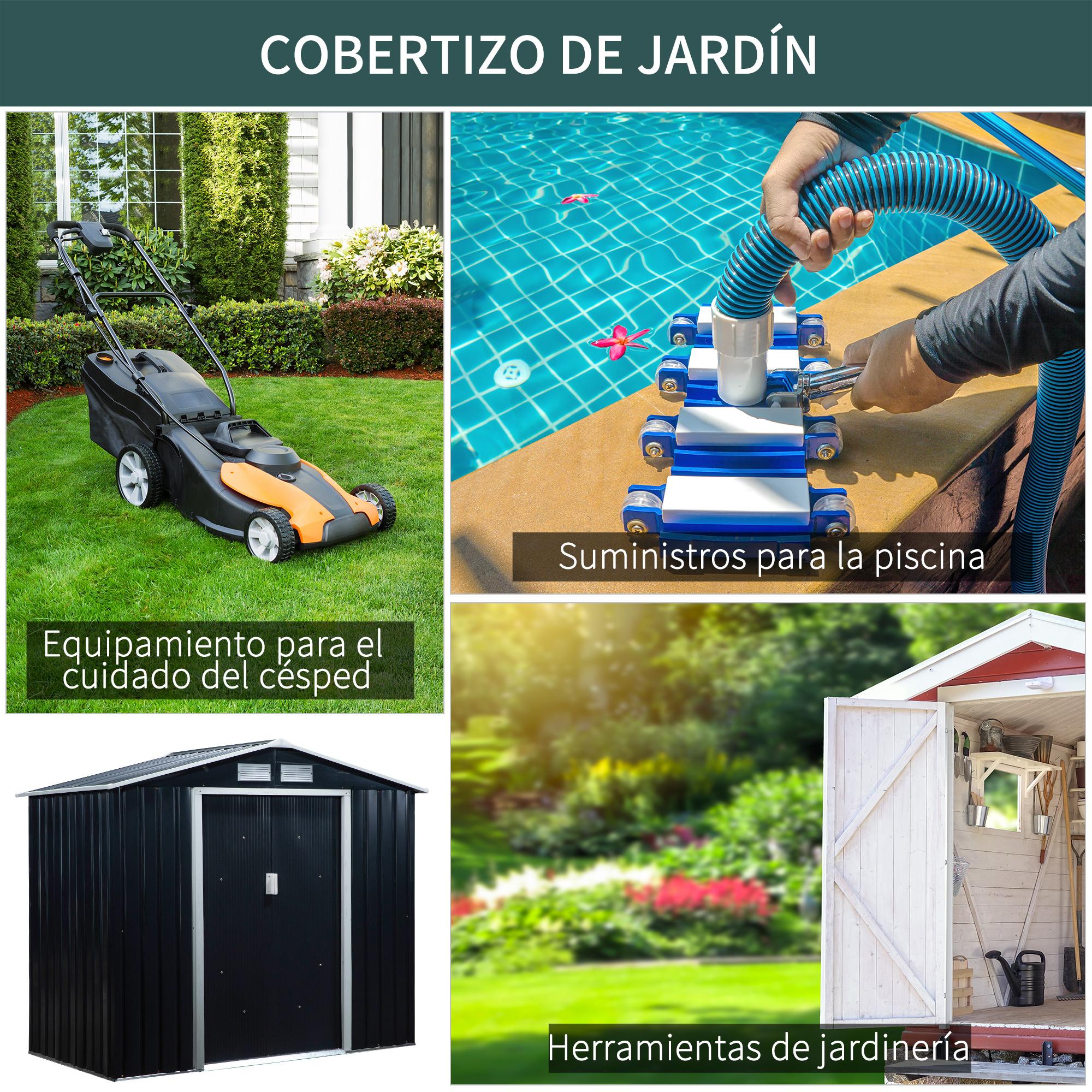 Caseta de jardín con 2 puertas Outsunny gris oscuro 213x130x185 cm - 6