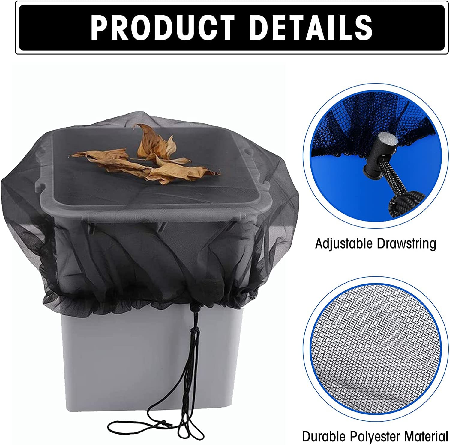 10pcs Filet de protection ajustable pour tonneau de pluie avec cordon de serrage, protection contre les feuilles - Ø 75 cm - 3